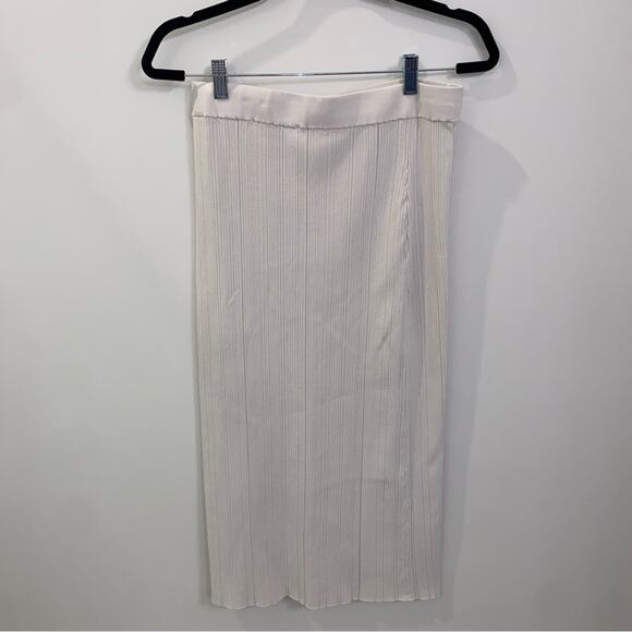 Zara Off-White Gray Cream Ribbed Midi Pencil Skirt Iridescent Buttons Medium - Picture 6 of 9